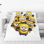 Minions Flannel Blanket – Cute Yellow Big Eyes Sofa & Bed Throw