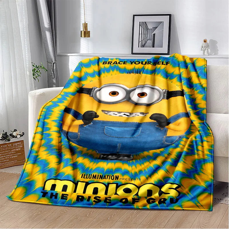 Kawaii Minions Flannel Blanket – Soft Throw for Bed, Sofa & Kids' Rooms
